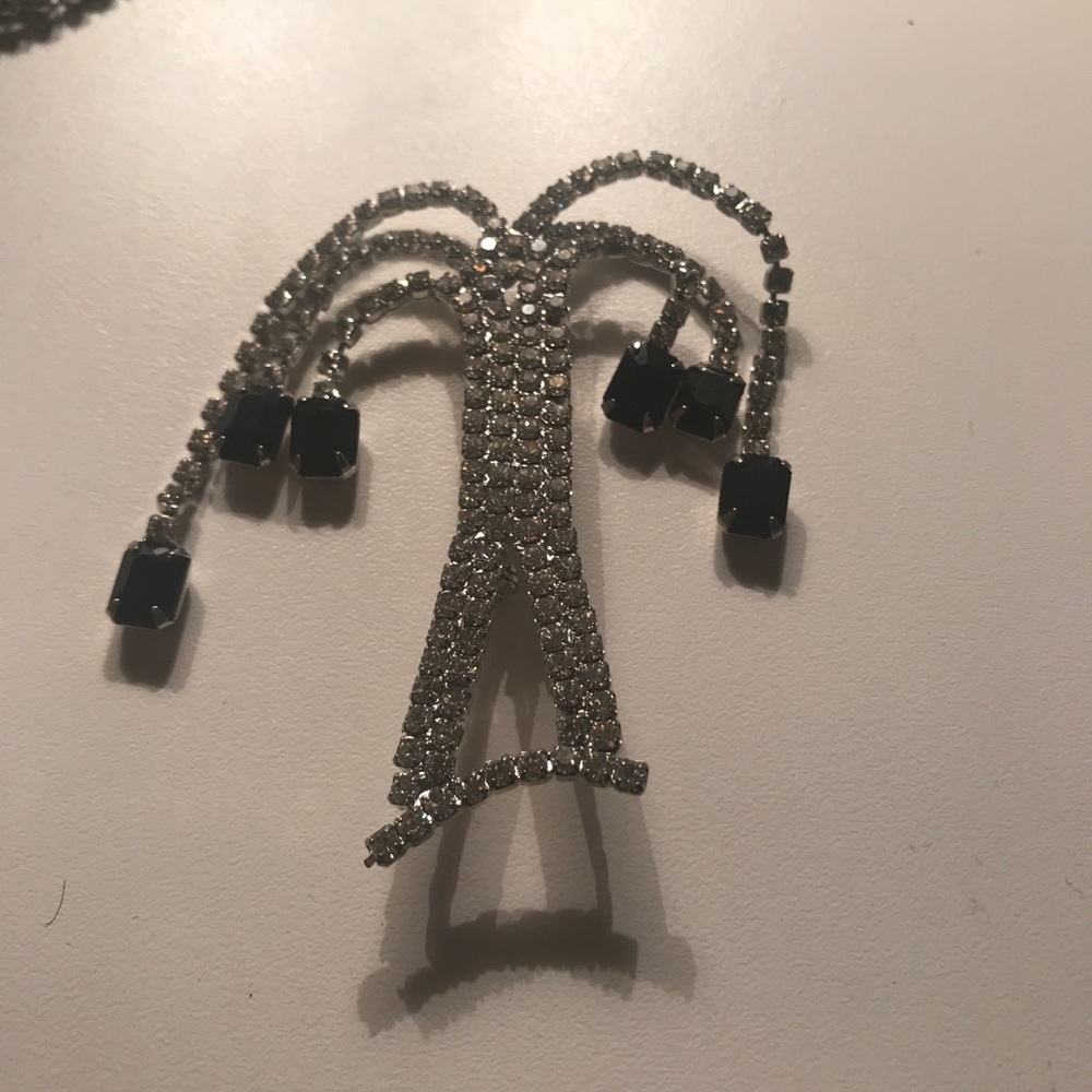New Crystal Brooch with Onxy dangles